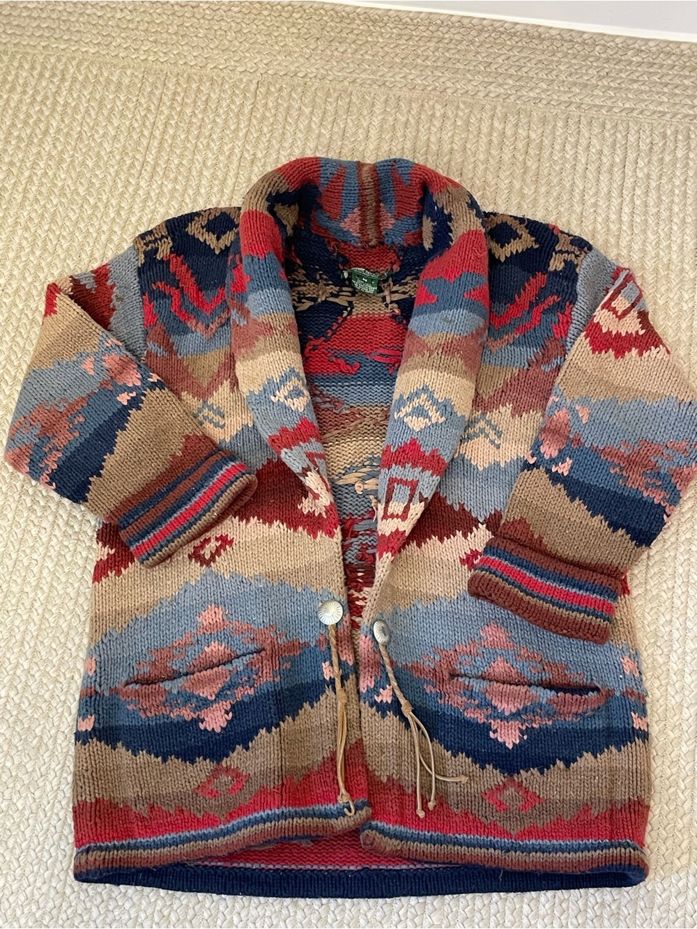 Vintage Ralph Lauren Multicolor Southwestern Shawl Collar Cardigan - Picture 2 of 14